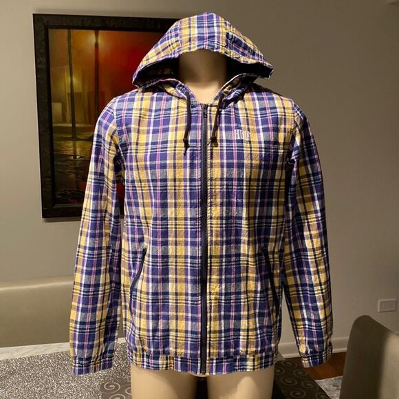 Huf Small Plaid Catalina Zip Up Jacket Hoodie Drawstring Elastic Cuff Hem - Picture 1 of 7